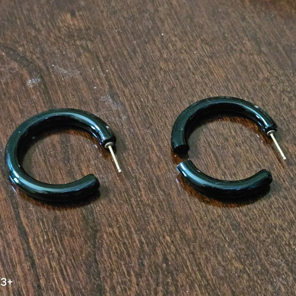 RARE VINTAGE ESTATE GUMPS GUMPS 14K GOLD BLACK ONYX HOOP EARRINGS
